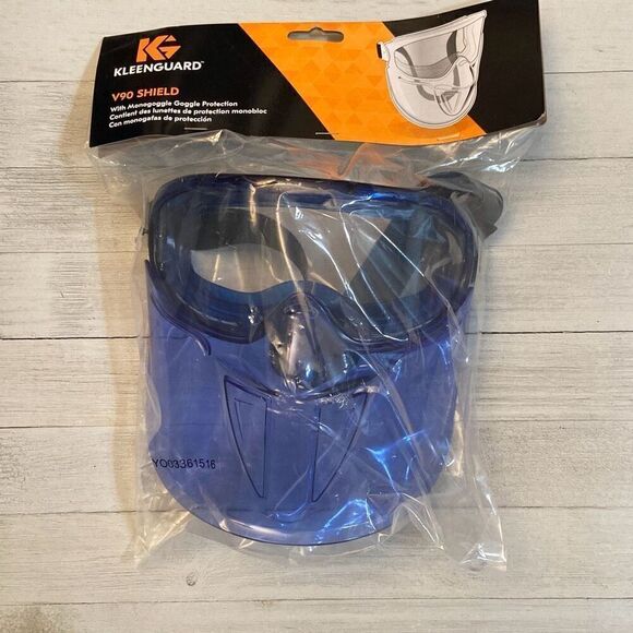 Kleenguard V90 Face Shield Goggles Blue Frame Clear Lens Anti-Fog #18629 New Pkg - Picture 1 of 6